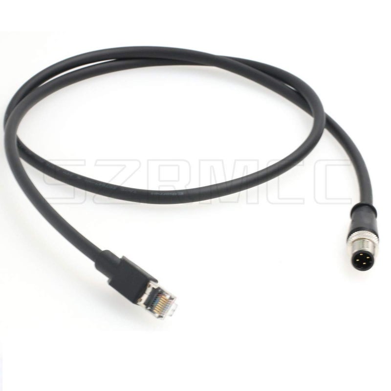 SZRMCC M12 Ethernet Cable D-Code 4 Pin Male to RJ45 Connector High Flex Cat5e Shielded Waterproof Network Cable for Industrial Camera Sensor (1m,Black) - Image 3